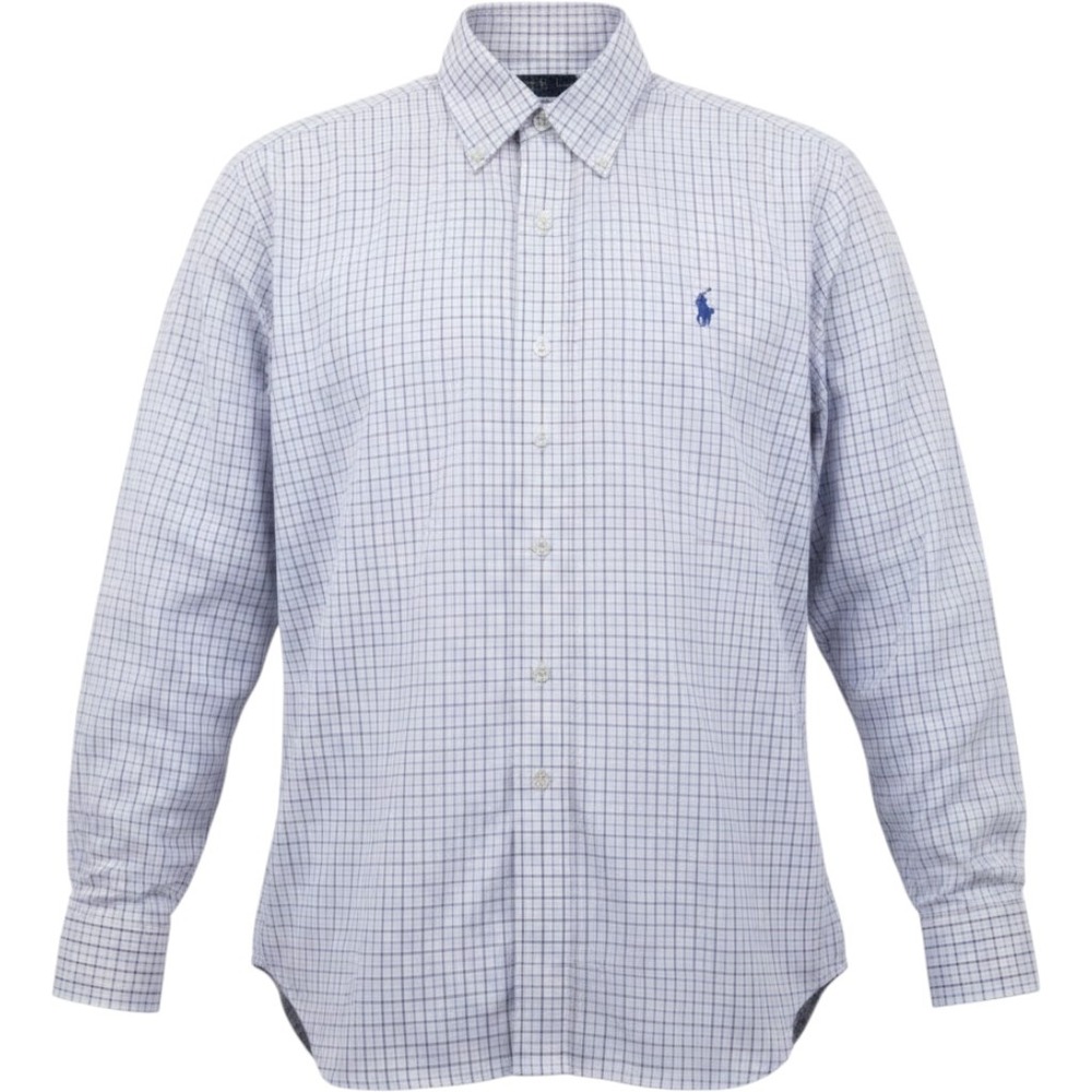 Ralph Lauren Dress Shirt Mens 15.5 White Blue Windowpane Cotton Classic Preppy